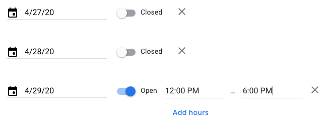 how to add special hours google business
