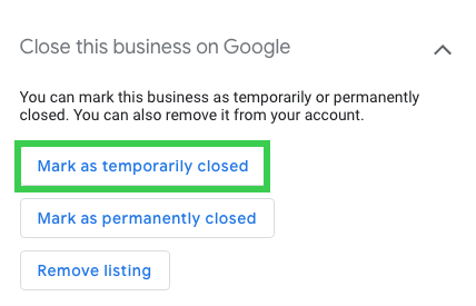 mark as temporarily closed in google